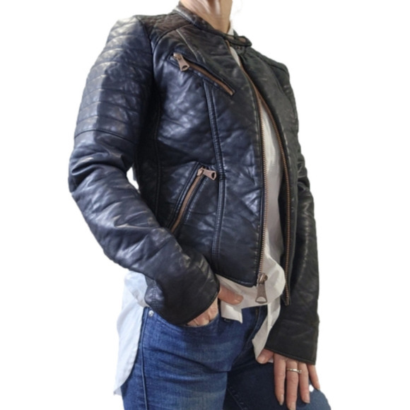 Moto jacket Vegan leather Black color MARC N.Y ANDREW MARC - Picture 2 of 14